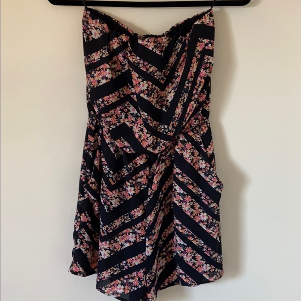 Strapless Floral Romper w/ Pockets